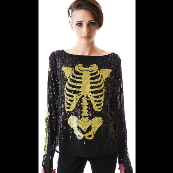 Wildfox sequin Boasts a Spooky Skeleton Sz S